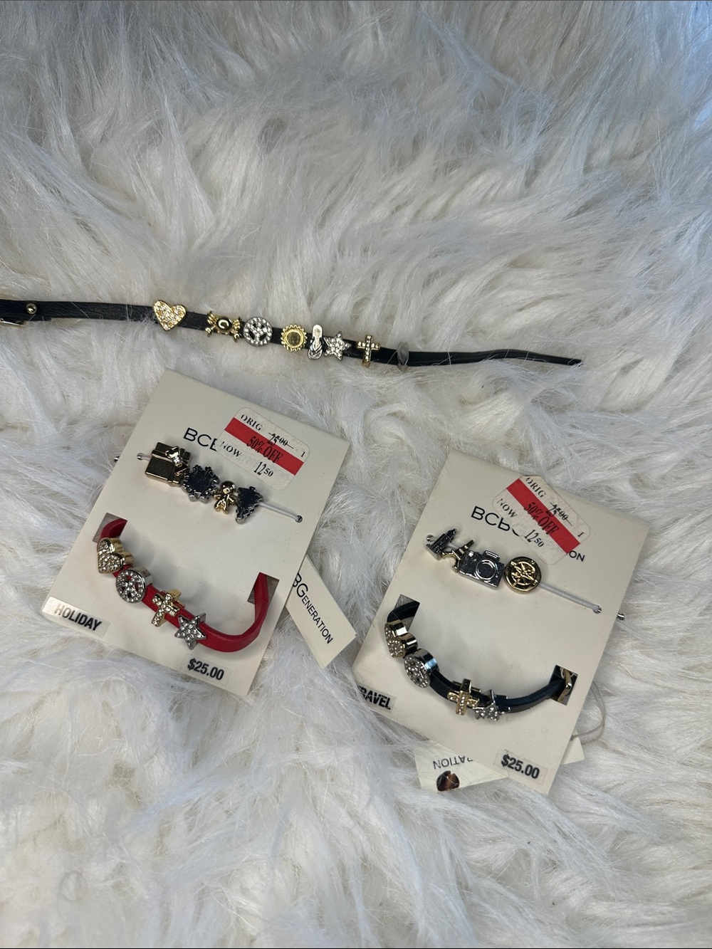 BCBGeneration Black and Red Multi-Charm Bracelet Set
